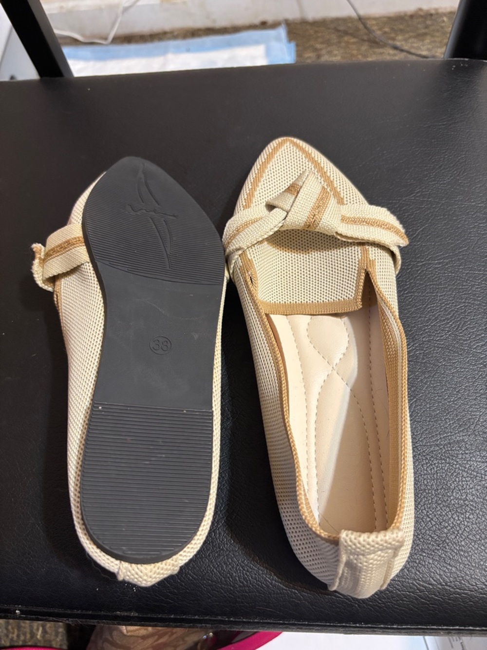 Women's Pointed Toe Braided Detail Flats - Beige